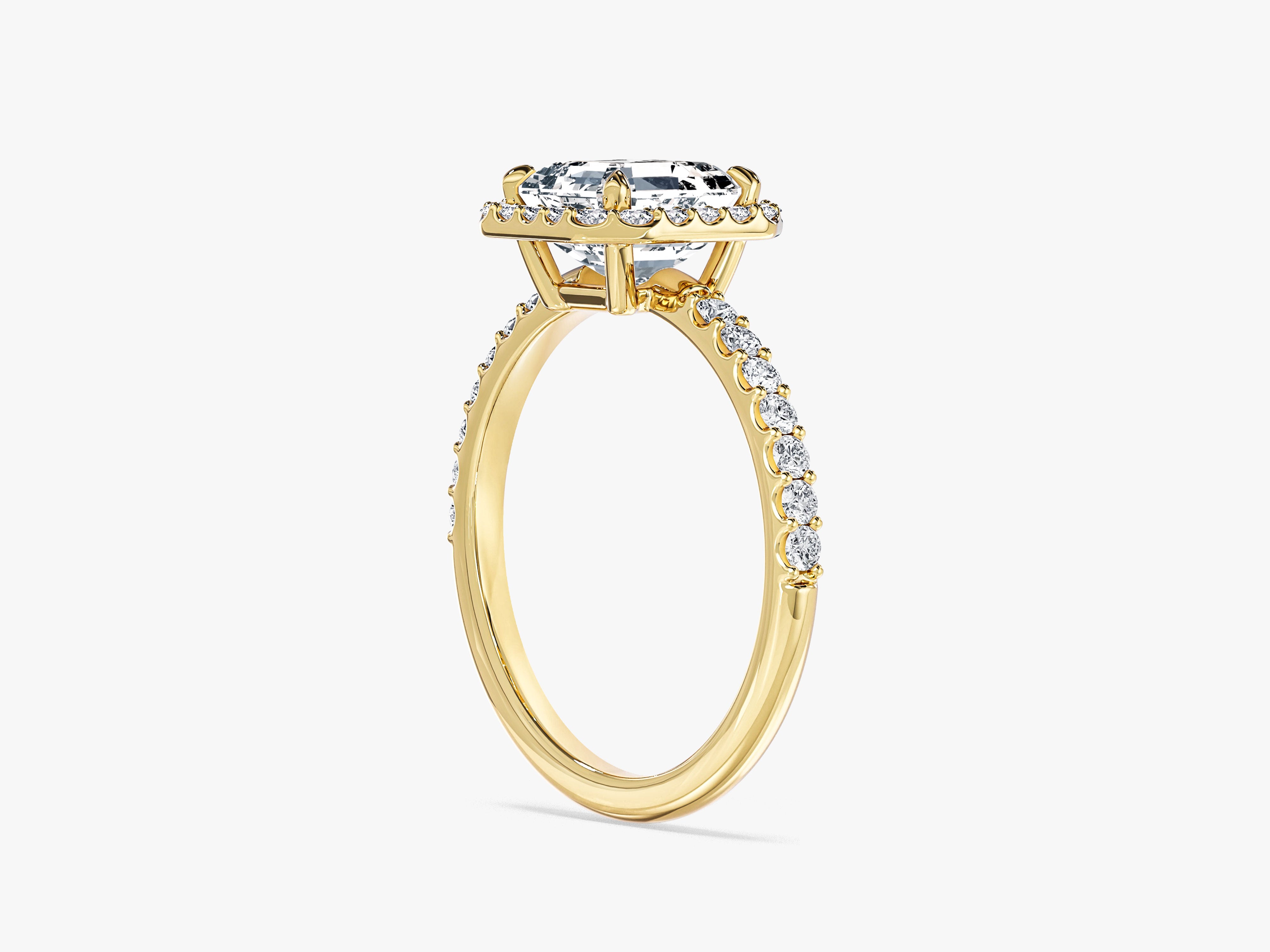 Labordiamant Verlobungsring im Asscherschliff Halo mit Pave-Seitensteinen (1.50 CT)