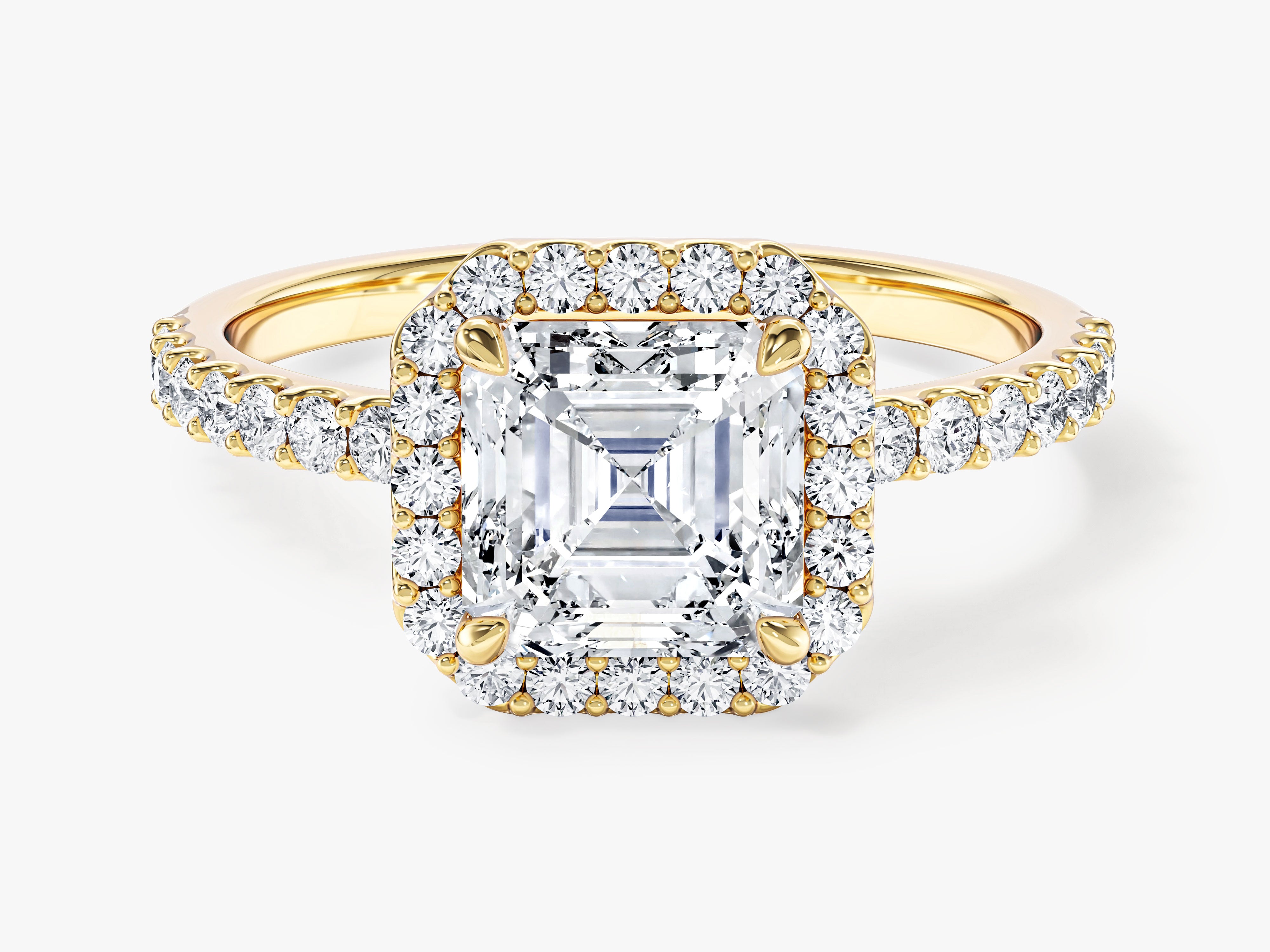 Labordiamant Verlobungsring im Asscherschliff Halo mit Pave-Seitensteinen (1.50 CT)