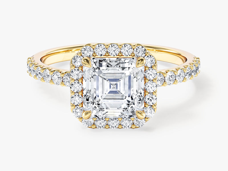 Labordiamant Verlobungsring im Asscherschliff Halo mit Pave-Seitensteinen (1.50 CT)