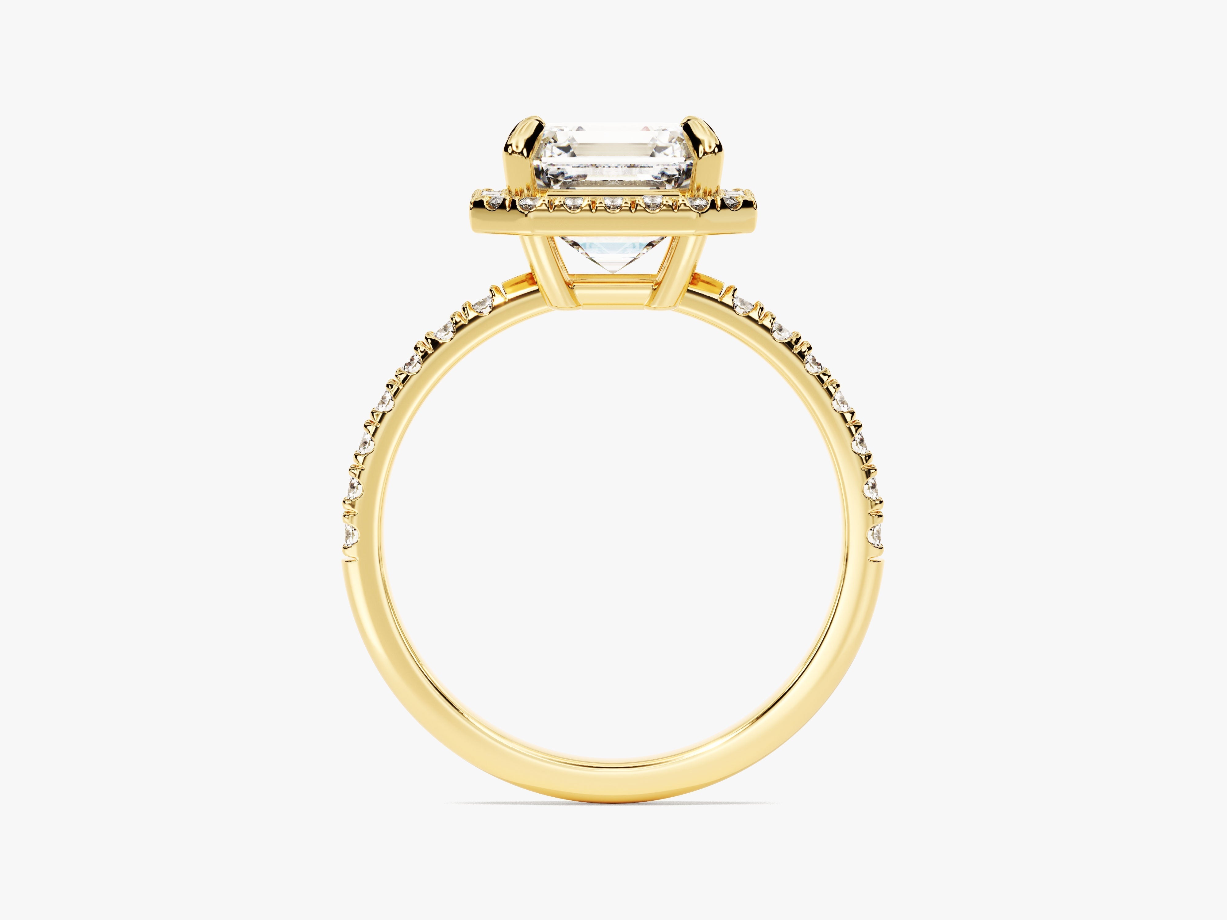 Moissanit Verlobungsring im Asscherschliff Halo mit Pave-Seitensteinen (2.00 CT)