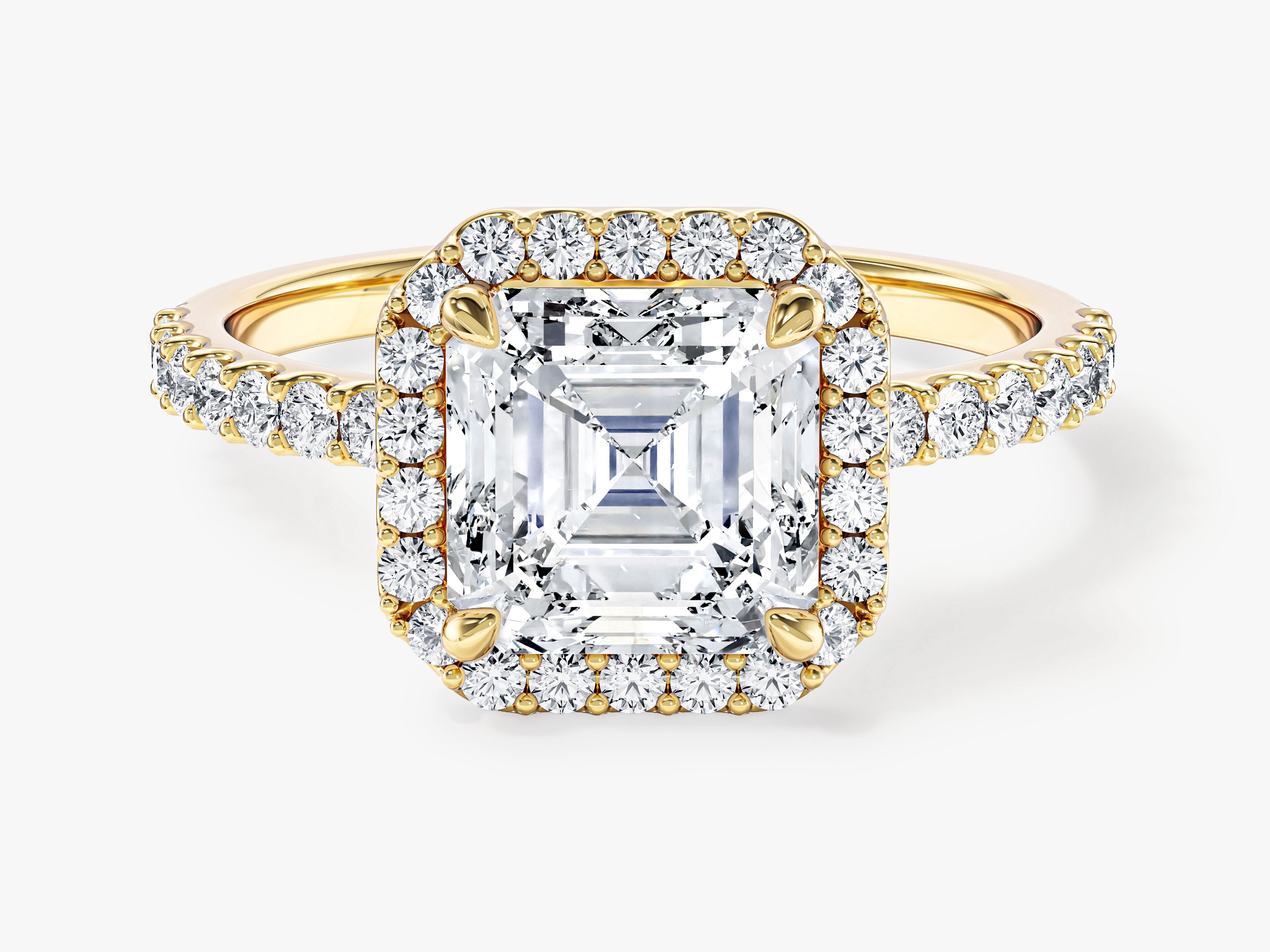 Labordiamant Verlobungsring im Asscherschliff Halo mit Pave-Seitensteinen (2.00 CT)