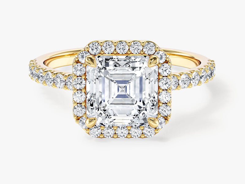 Labordiamant Verlobungsring im Asscherschliff Halo mit Pave-Seitensteinen (2.00 CT)
