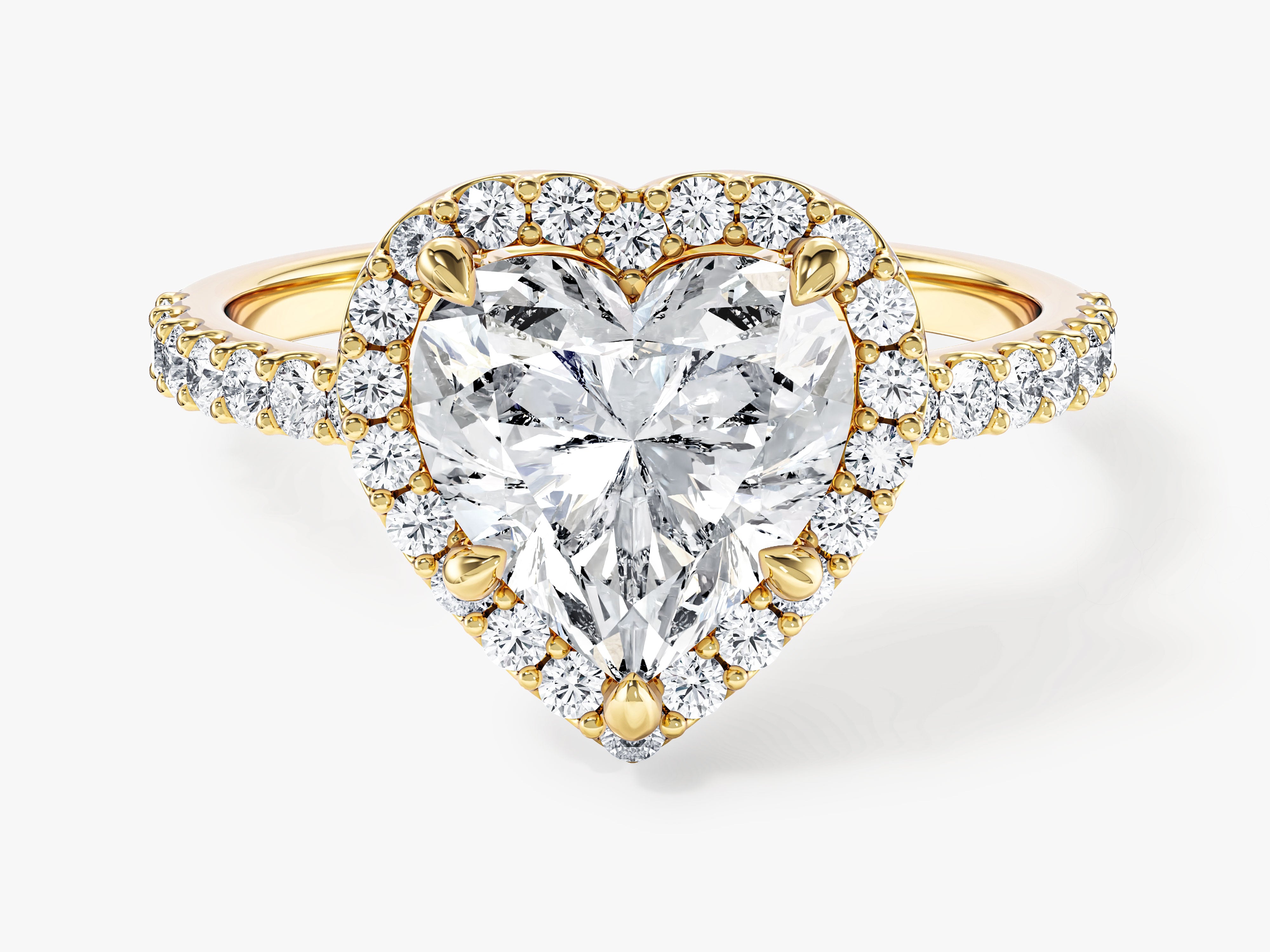 Labordiamant Verlobungsring im Herzschliff Halo mit Pave-Seitensteinen (2.00 CT)