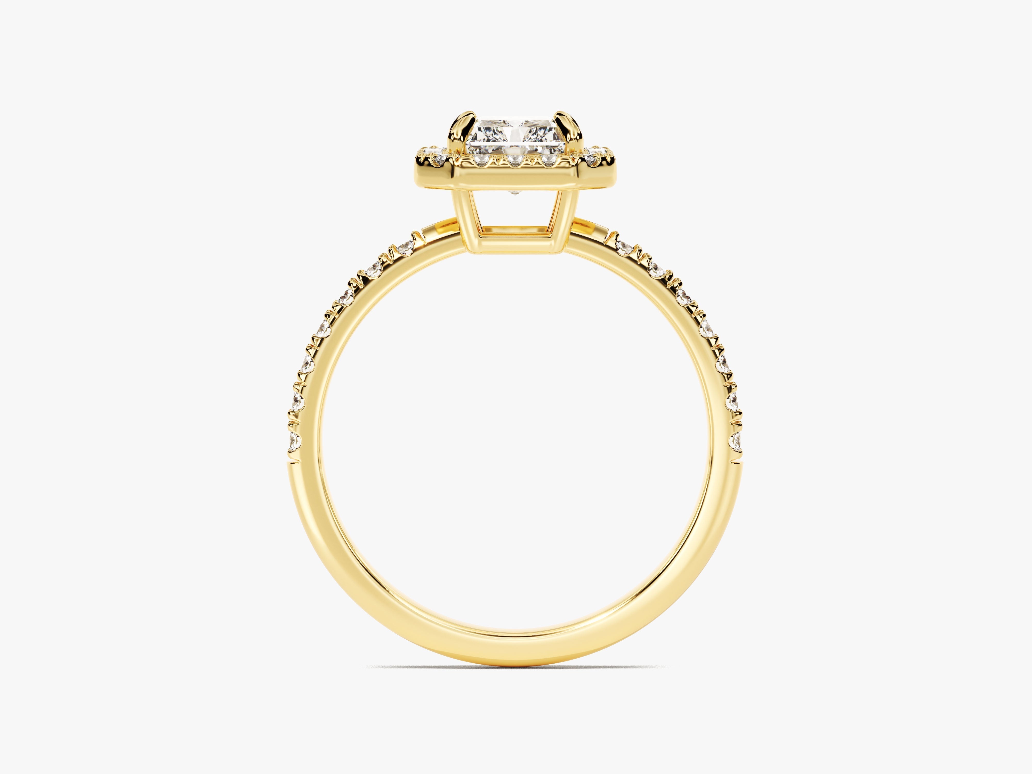 Labordiamant Verlobungsring im Radiantschliff Halo mit Pave-Seitensteinen (1.00 CT)