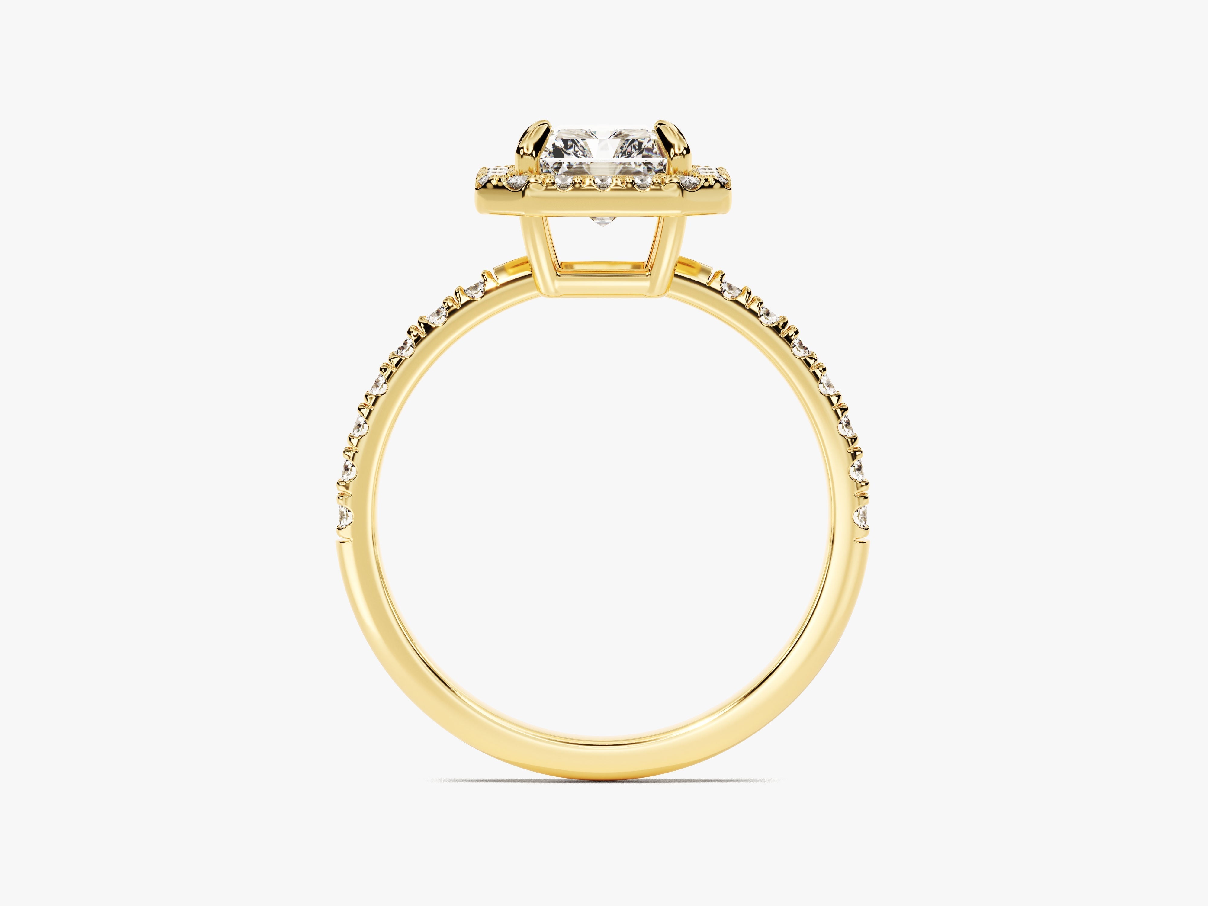 Moissanit Verlobungsring im Radiantschliff Halo mit Pave-Seitensteinen (1.50 CT)