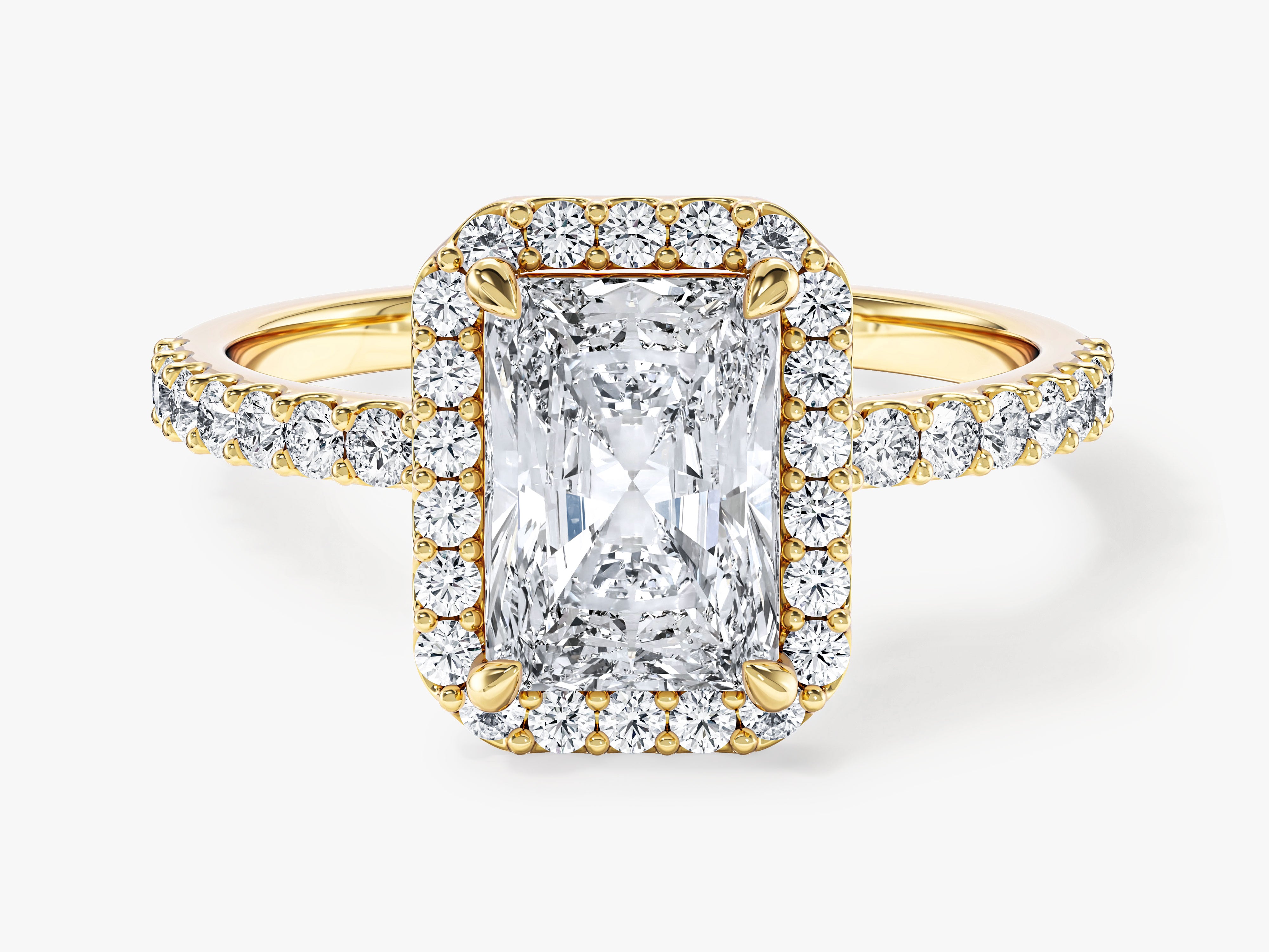 Moissanit Verlobungsring im Radiantschliff Halo mit Pave-Seitensteinen (1,50 CT)