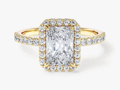 Radiant Halo Moissanite Engagement Ring with Pave Set Side Stones (1.50 CT)