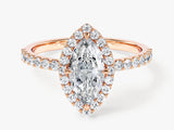 Marquise Halo Lab Grown Diamond Engagement Ring with Pave Set Side Stones (1.00 CT)