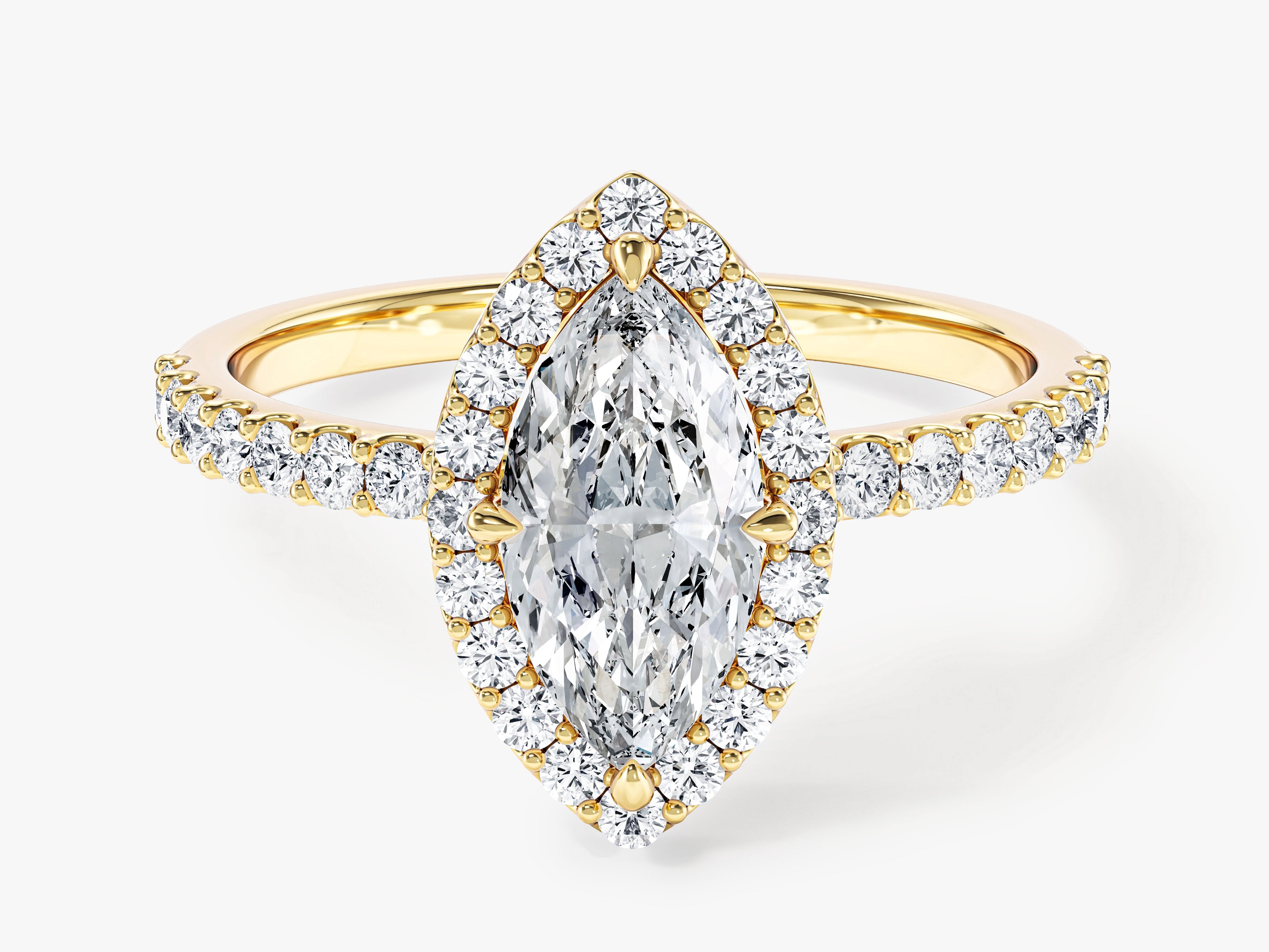 Moissanit Verlobungsring im Marquiseschliff Halo mit Pave-Seitensteinen (1,00 CT)