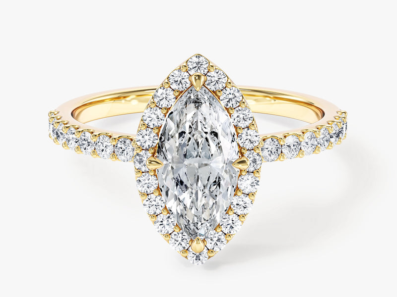 Moissanit Verlobungsring im Marquiseschliff Halo mit Pave-Seitensteinen (1,00 CT)