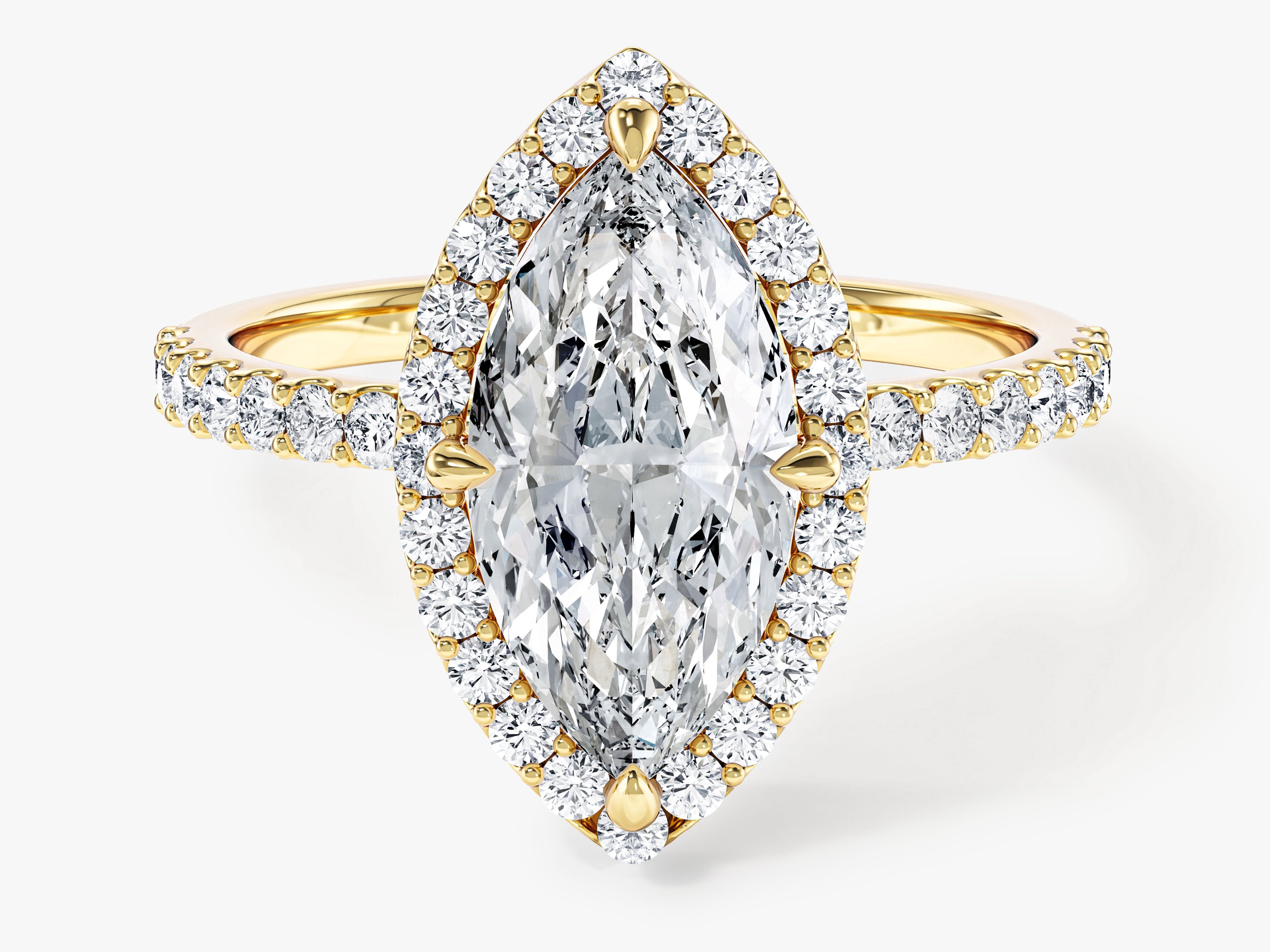Moissanit Verlobungsring im Marquiseschliff Halo mit Pave-Seitensteinen (2,00 CT)