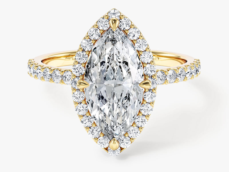 Moissanit Verlobungsring im Marquiseschliff Halo mit Pave-Seitensteinen (2,00 CT)
