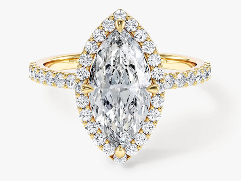 Marquise Halo Moissanite Engagement Ring with Pave Set Side Stones (2.00 CT)