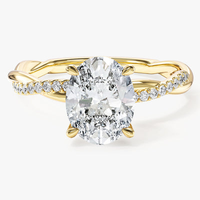 Oval Twisted Moissanite Engagement Ring with Pave Set Side Stones (2.00 CT)