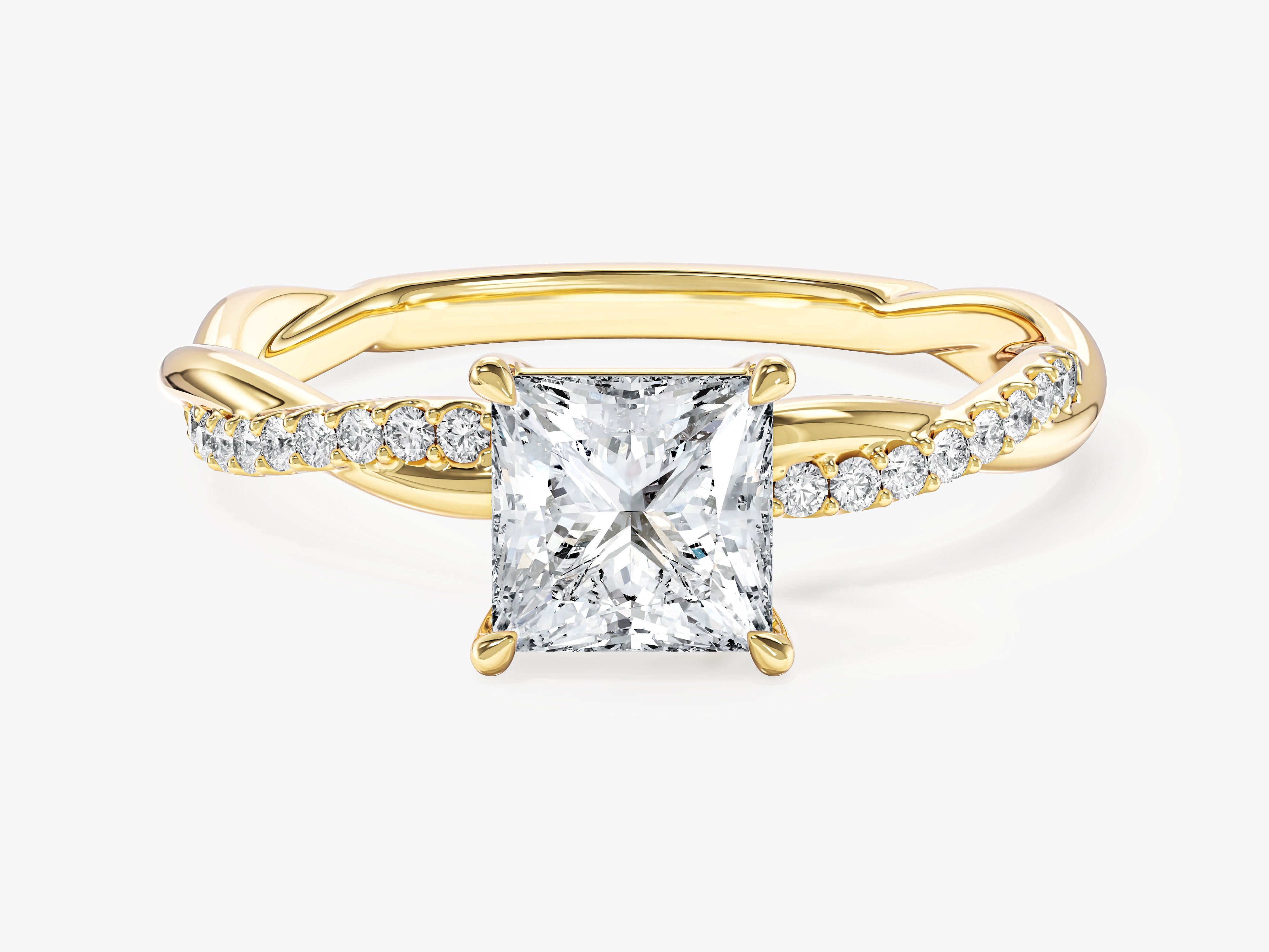 Twist Moissanit Verlobungsring im Prinzessschliff mit Seitensteinen (1,00 CT)