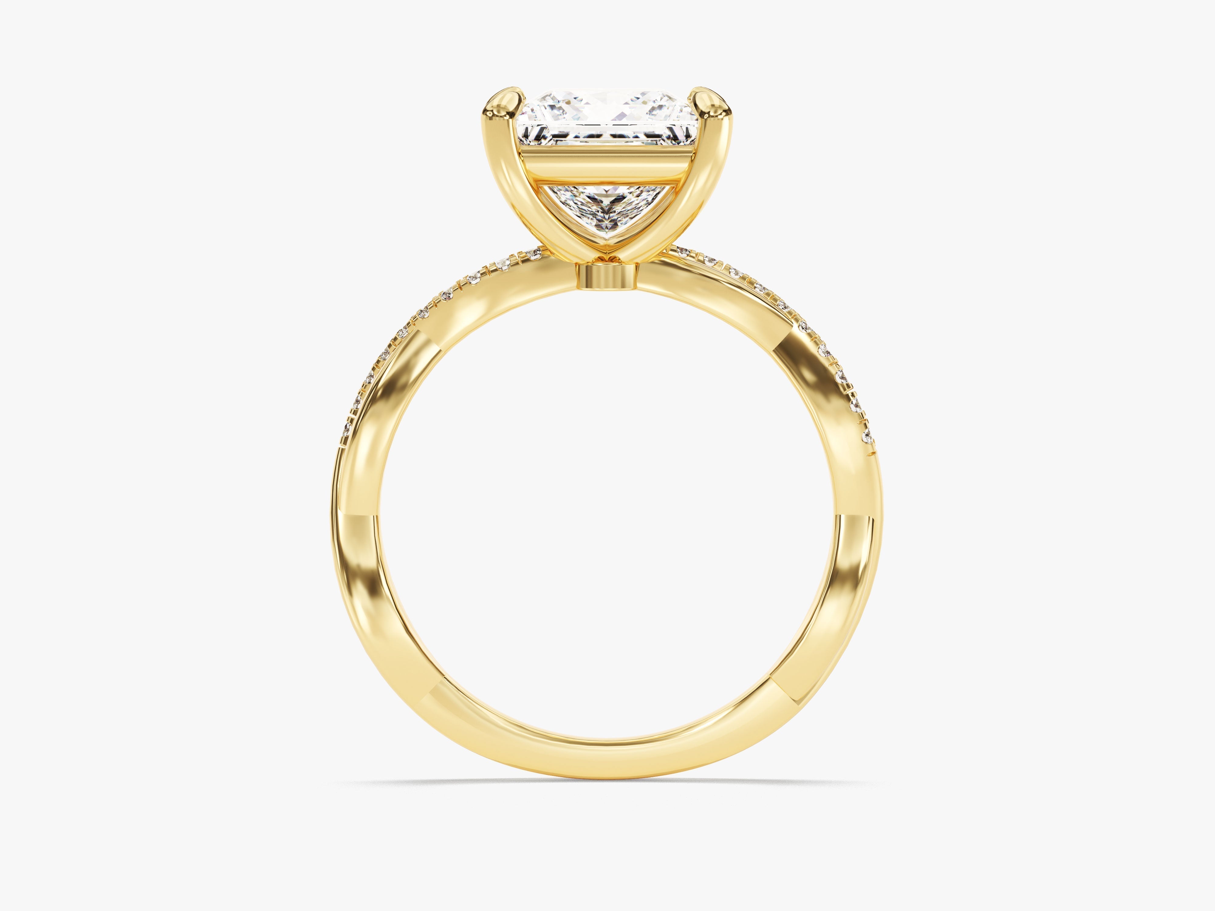 Twist Moissanit Verlobungsring im Prinzessschliff mit Seitensteinen (2.00 CT)