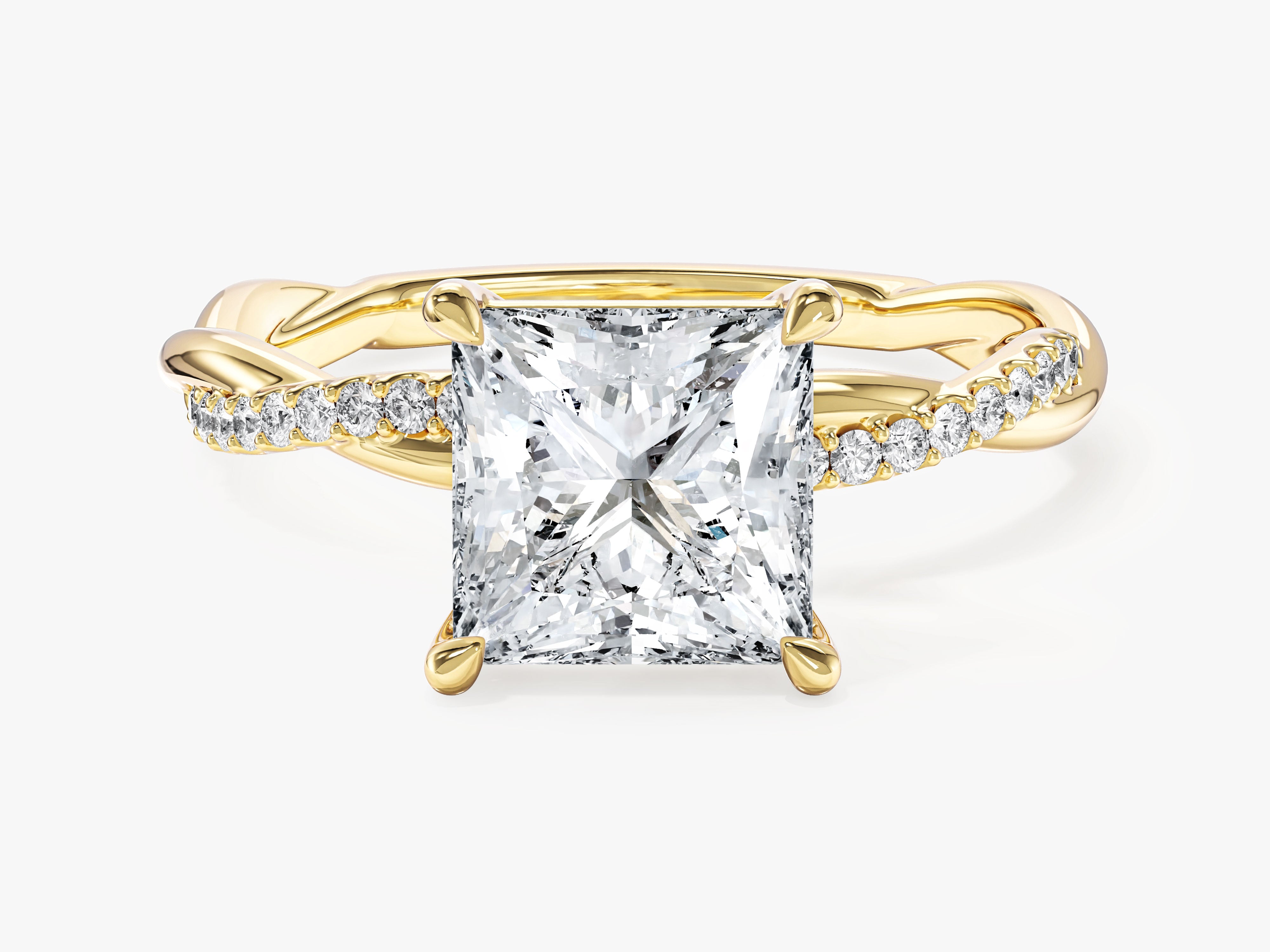 Twist Moissanit Verlobungsring im Prinzessschliff mit Seitensteinen (2,00 CT)