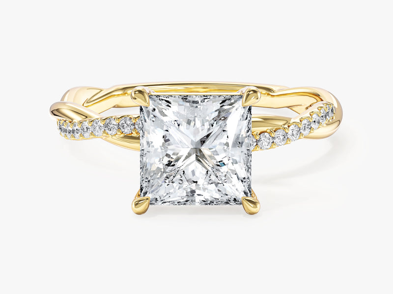 Twist Moissanit Verlobungsring im Prinzessschliff mit Seitensteinen (2,00 CT)