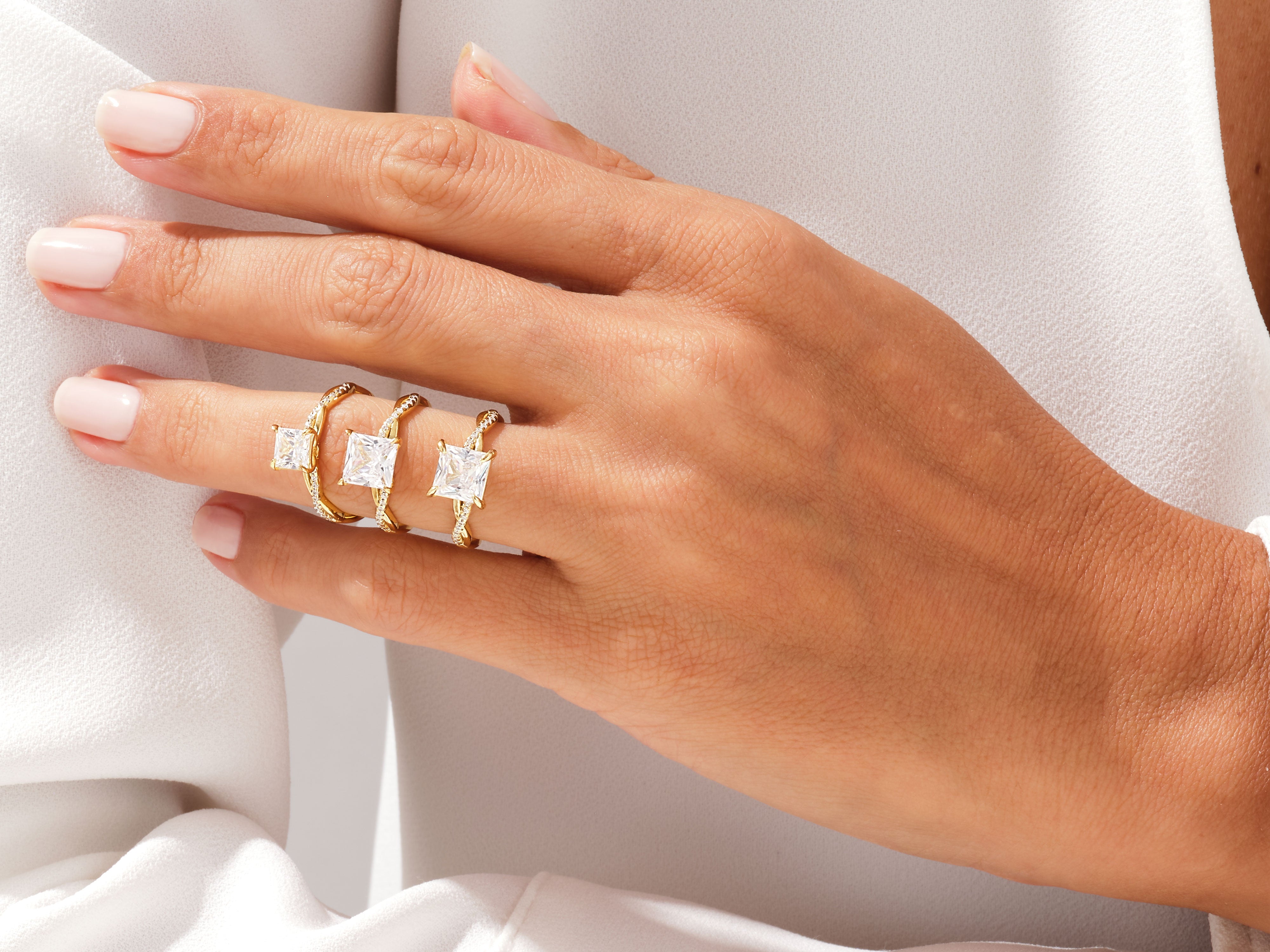 Diamond rings on a hand, fine jewelry for women