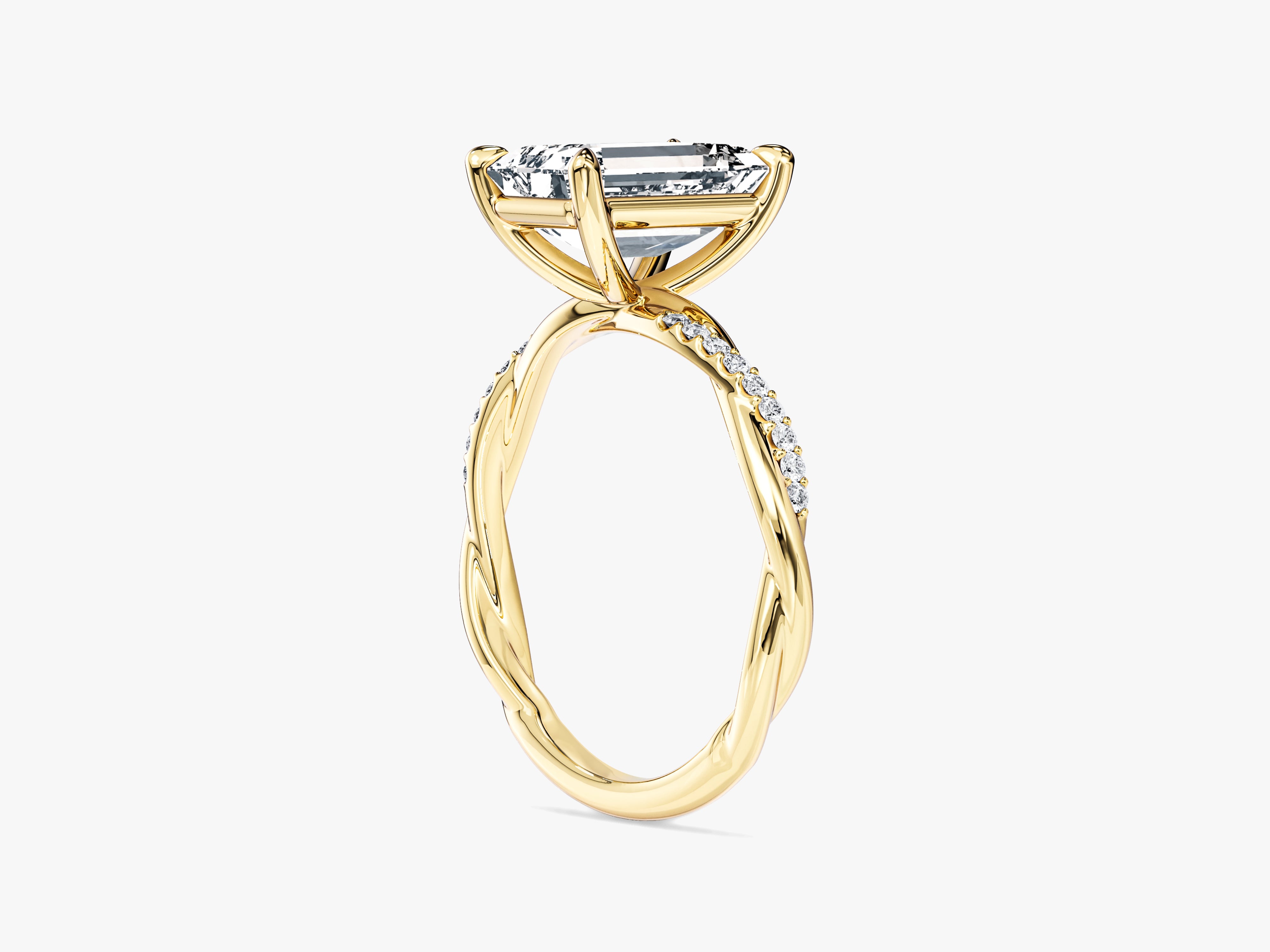 Emerald Twisted Lab Grown Diamond Engagement Ring with Pave Set Side Stones (3.00 CT)