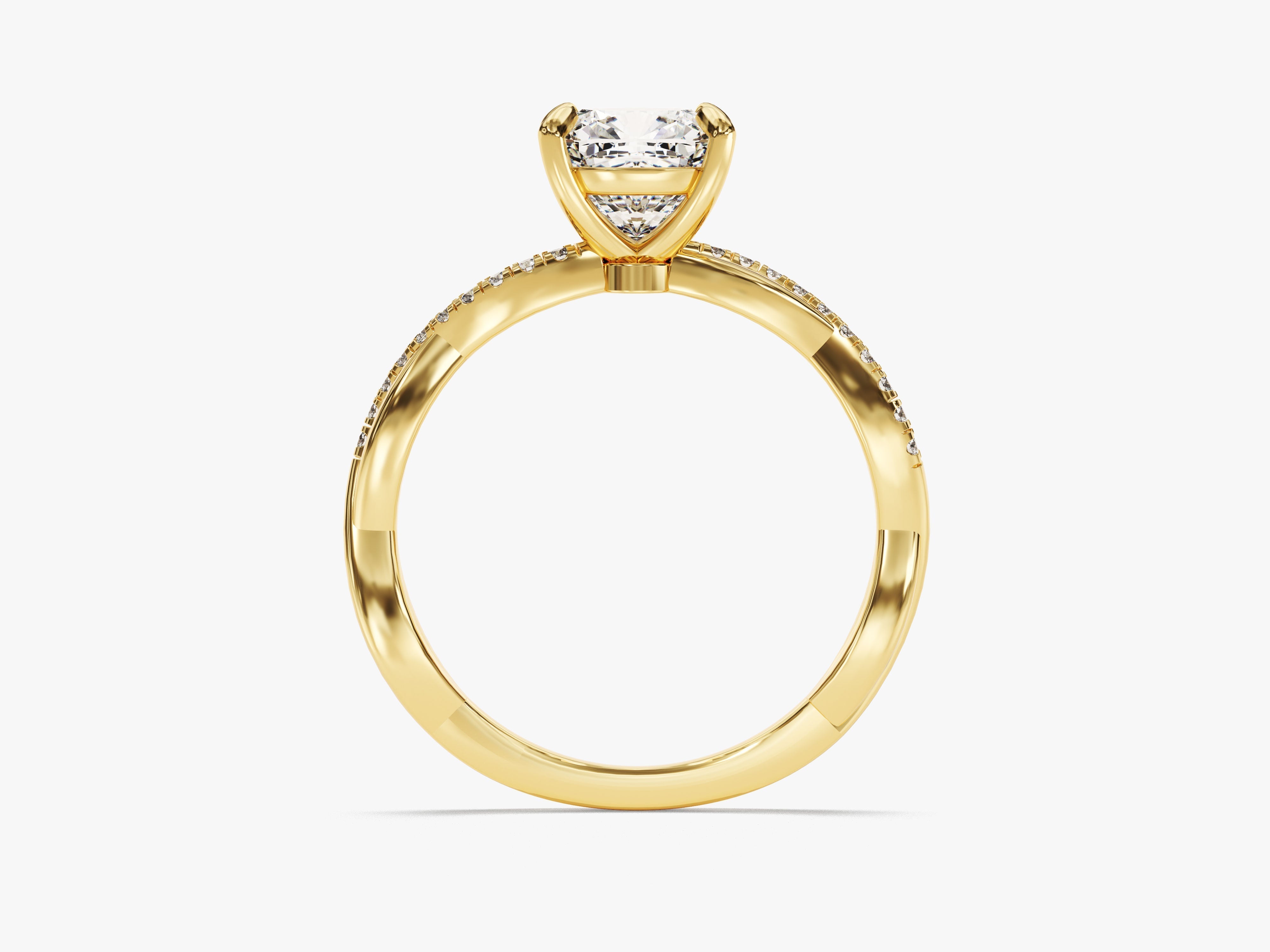 Twist Moissanit Verlobungsring im Kissenschliff mit Seitensteinen (1.50 CT)