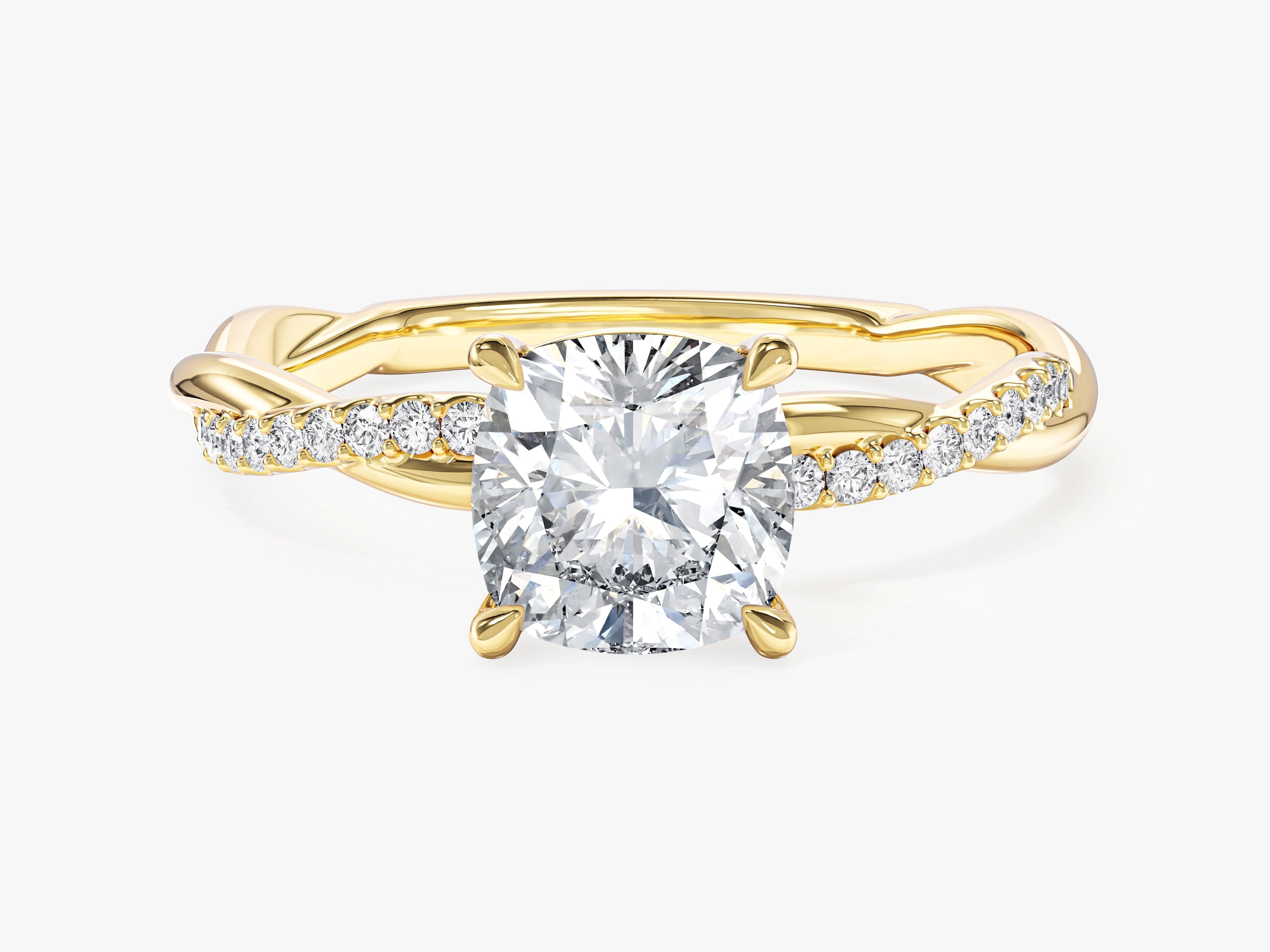 Twist Moissanit Verlobungsring im Kissenschliff mit Seitensteinen (1,50 CT)