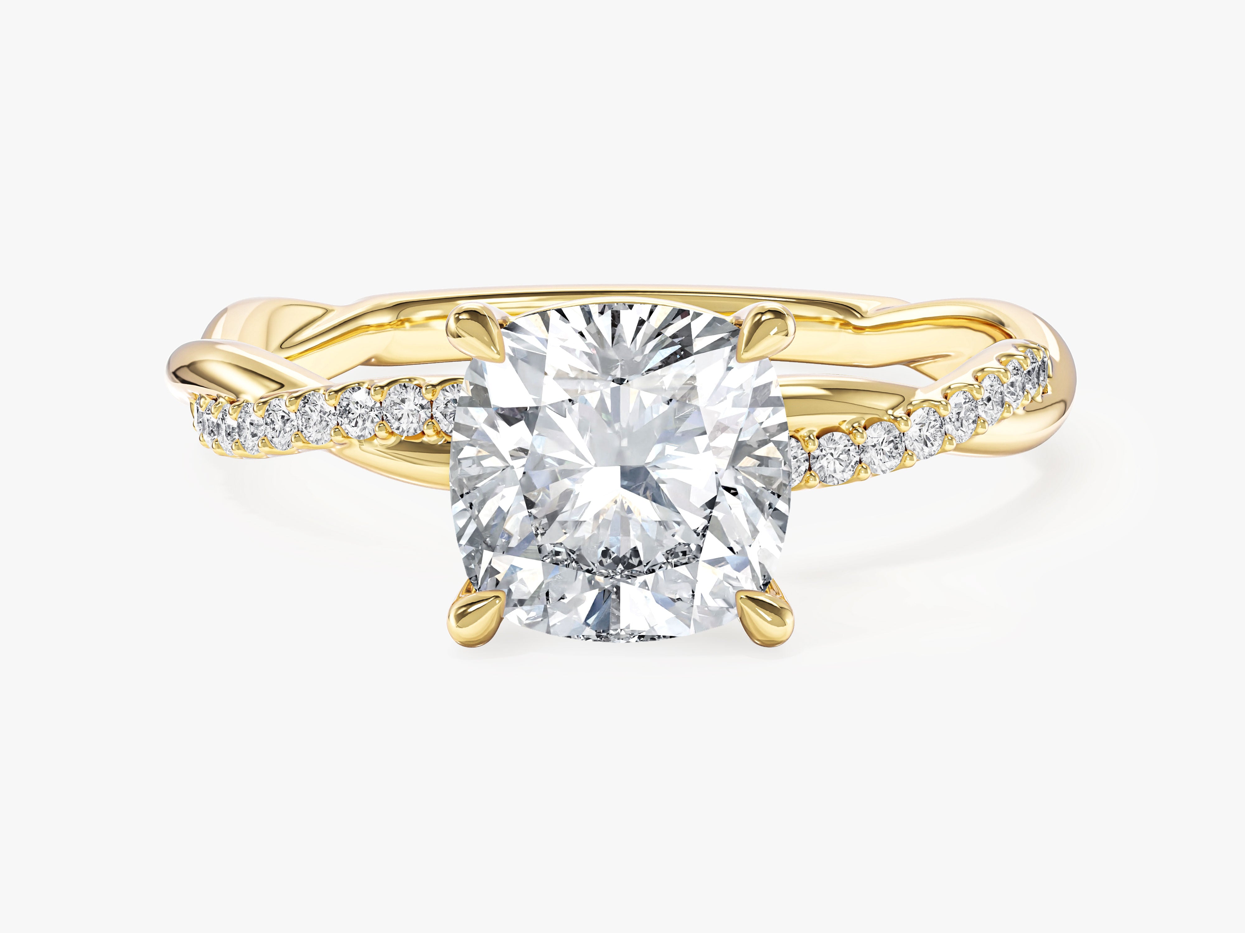 Twist Moissanit Verlobungsring im Kissenschliff mit Seitensteinen (2,00 CT)