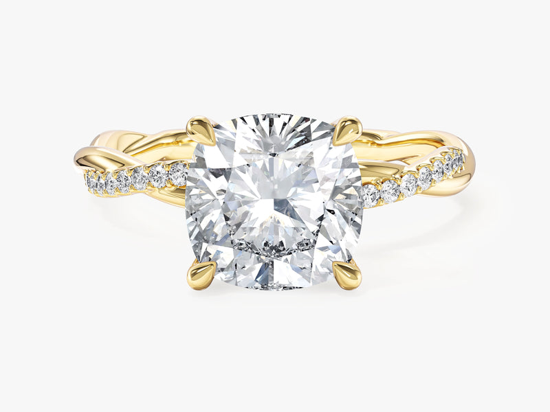 Cushion Twisted Lab Grown Diamond Engagement Ring with Pave Set Side Stones (3.00 CT)