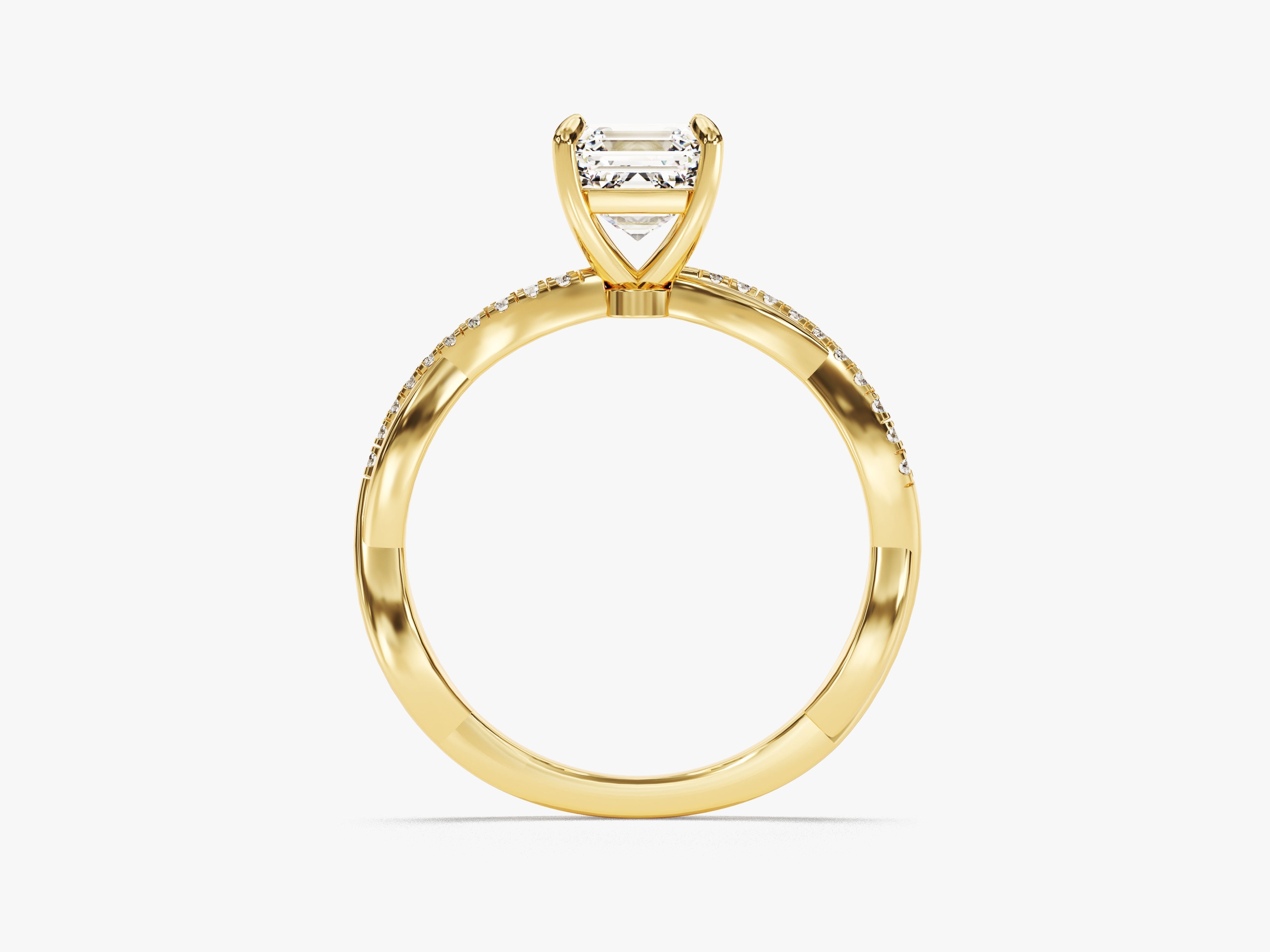 Twist Moissanit Verlobungsring im Asscherschliff mit Seitensteinen (1.00 CT)