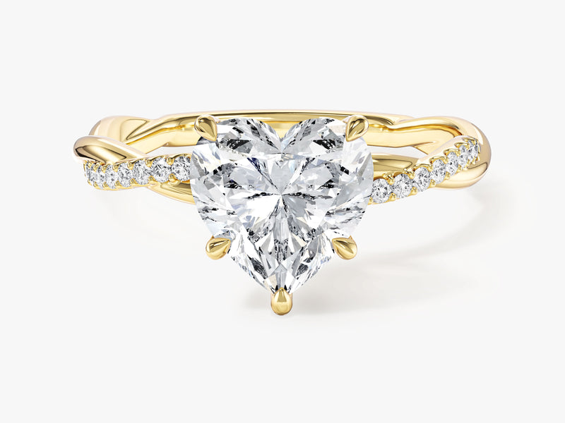 Heart Twisted Moissanite Engagement Ring with Pave Set Side Stones (2.00 CT)