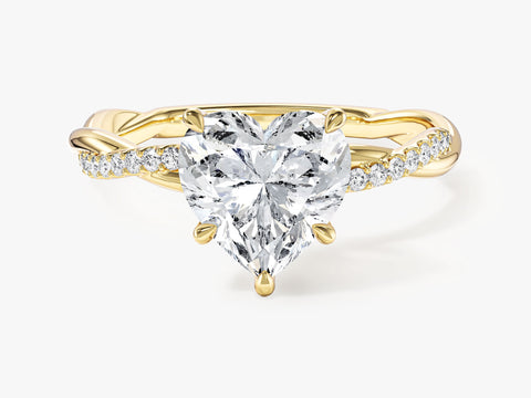 Heart Twisted Moissanite Engagement Ring with Pave Set Side Stones (2.00 CT)
