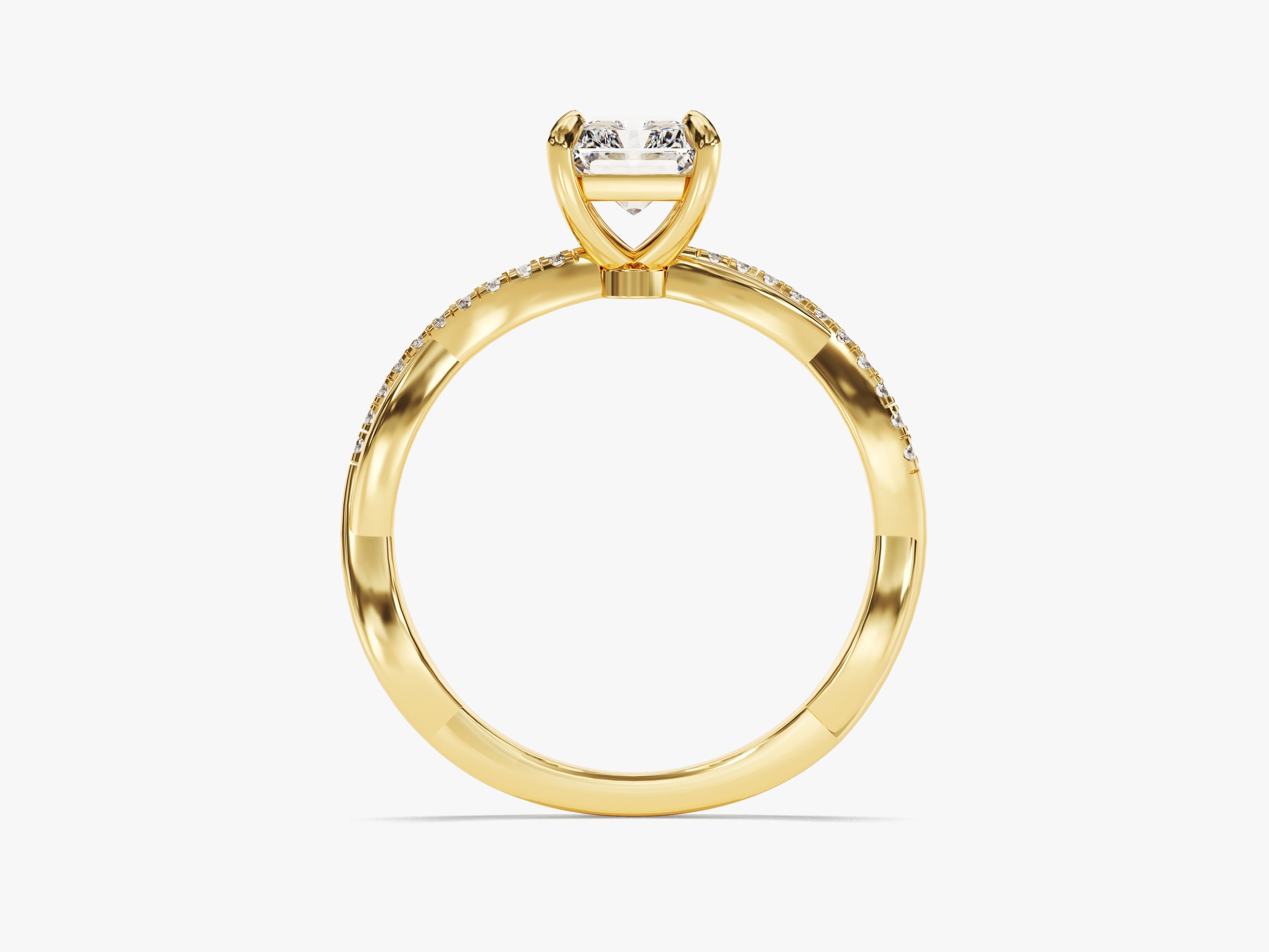 Twist Moissanit Verlobungsring im Radiantschliff mit Seitensteinen (1.00 CT)