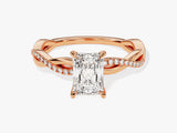 Twist Moissanit Verlobungsring im Radiantschliff mit Seitensteinen (1.00 CT)