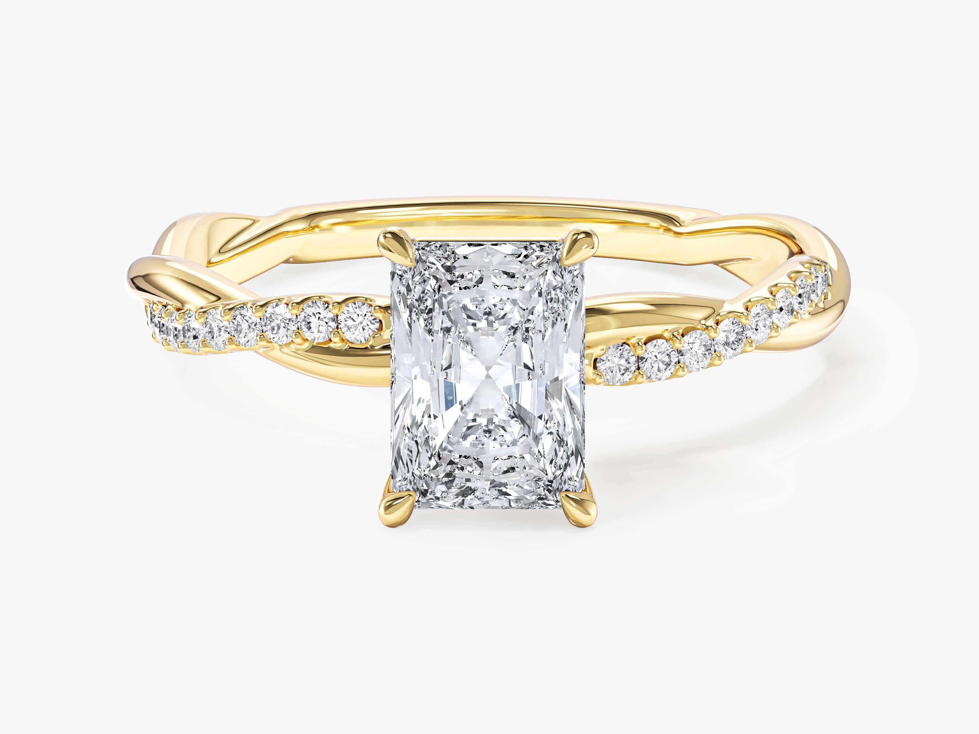 Twist Moissanit Verlobungsring im Radiantschliff mit Seitensteinen (1,00 CT)