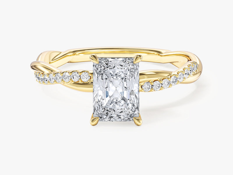 Twist Moissanit Verlobungsring im Radiantschliff mit Seitensteinen (1,00 CT)