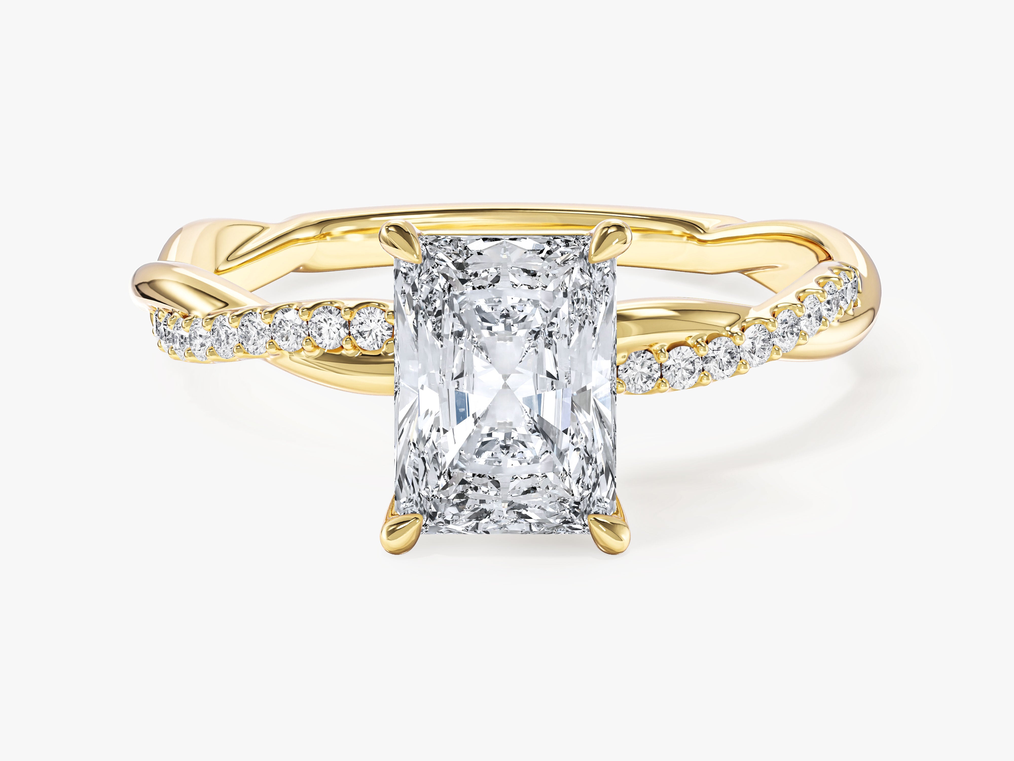Twist Moissanit Verlobungsring im Radiantschliff mit Seitensteinen (1,50 CT)