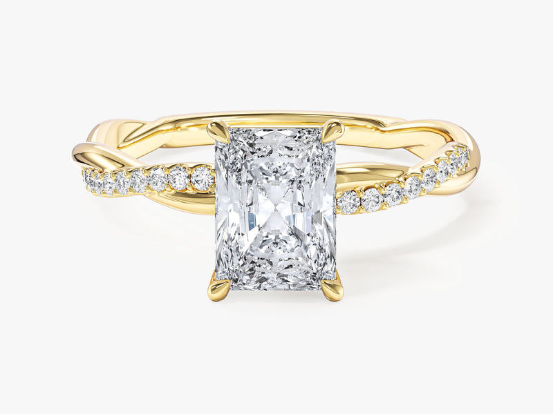 Twist Moissanit Verlobungsring im Radiantschliff mit Seitensteinen (1.50 CT)