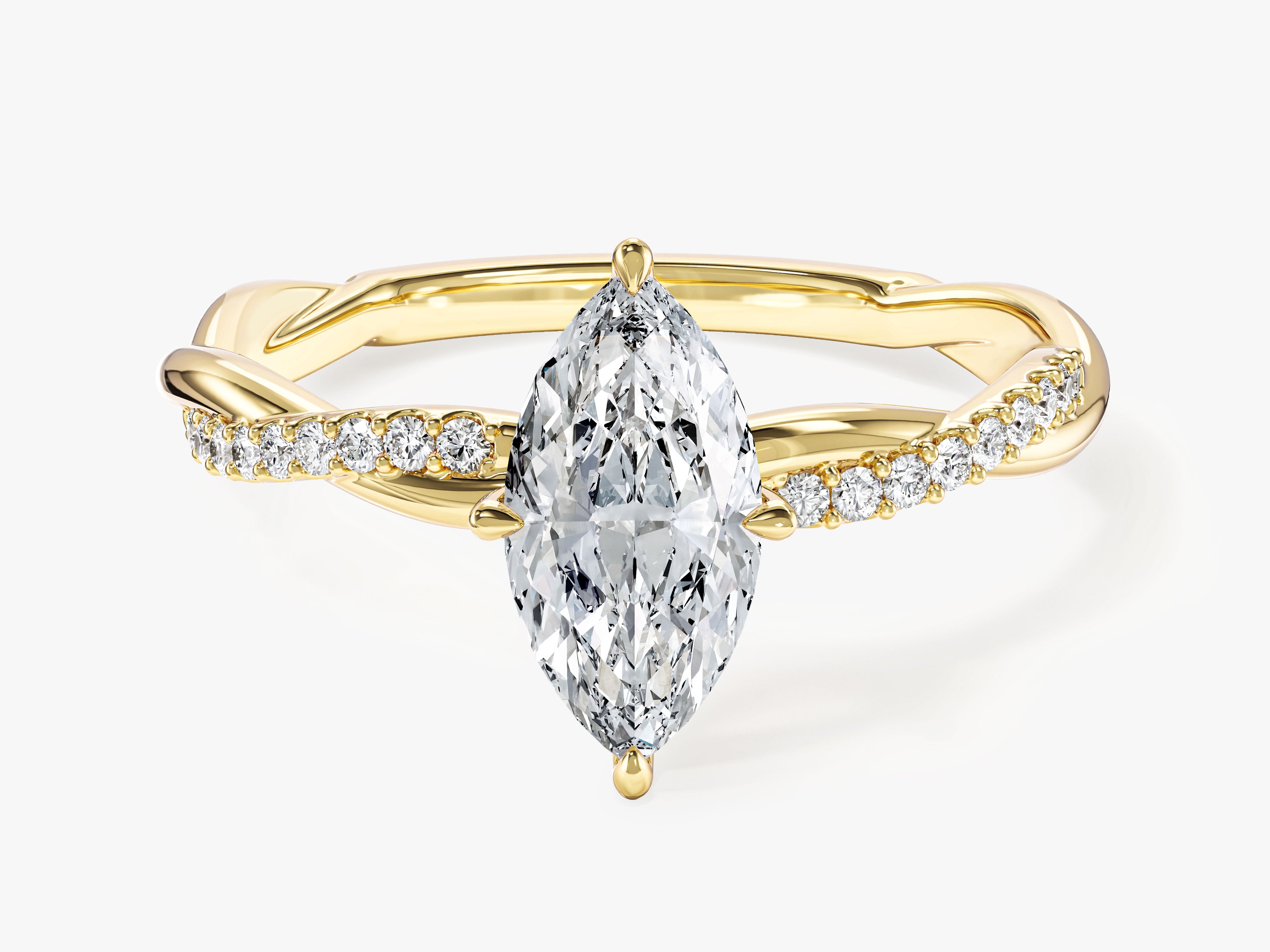 Twist Moissanit Verlobungsring im Marquiseschliff mit Seitensteinen  (1,00 CT)