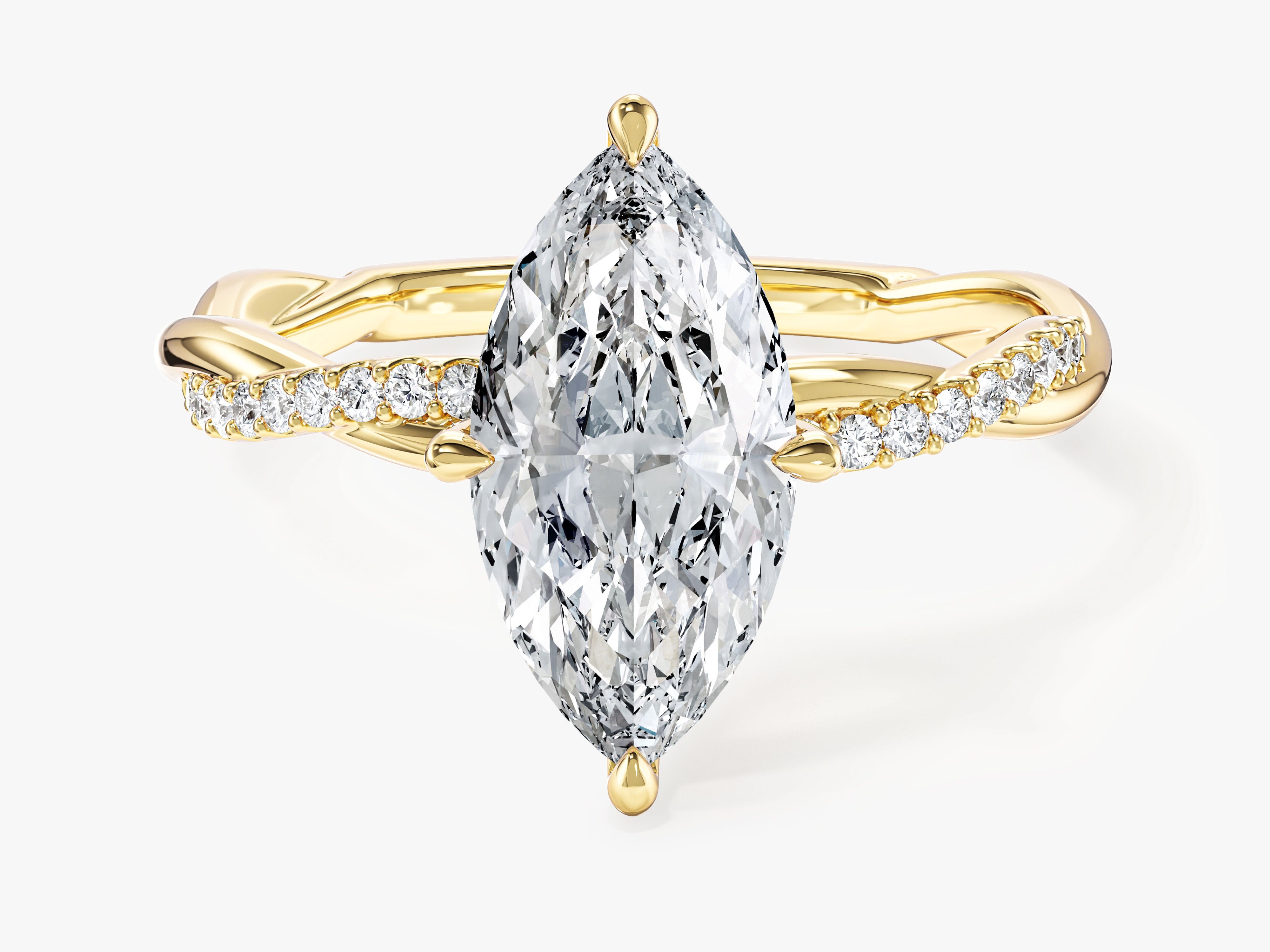 Twist Moissanit Verlobungsring im Marquiseschliff mit Seitensteinen (2,00 CT)