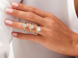 Gold diamond rings on a hand, jewelry collection