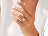 Gold ring with square diamond and halo, jewelry