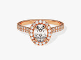 Labordiamant Verlobungsring im Ovalschliff Halo mit Doppel-Pave-Seitensteinen (1.00 CT)