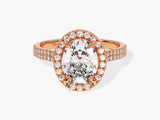 Rose gold oval diamond halo engagement ring
