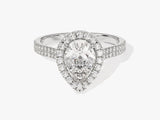 Pear-shaped diamond halo ring with pave band
