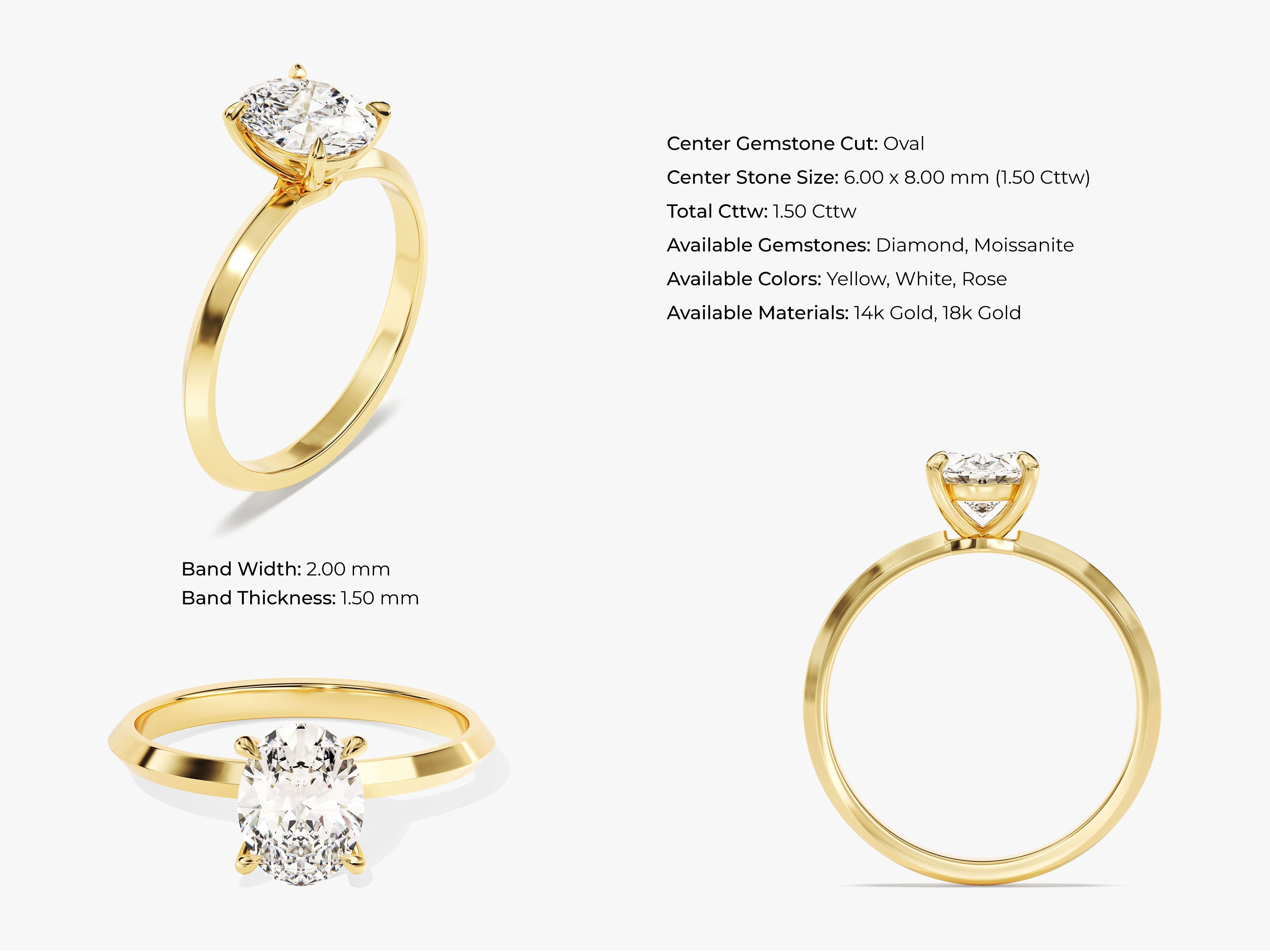 Labordiamant Verlobungsring im Ovalschliff mit Messer-Kante (1.50 CT)