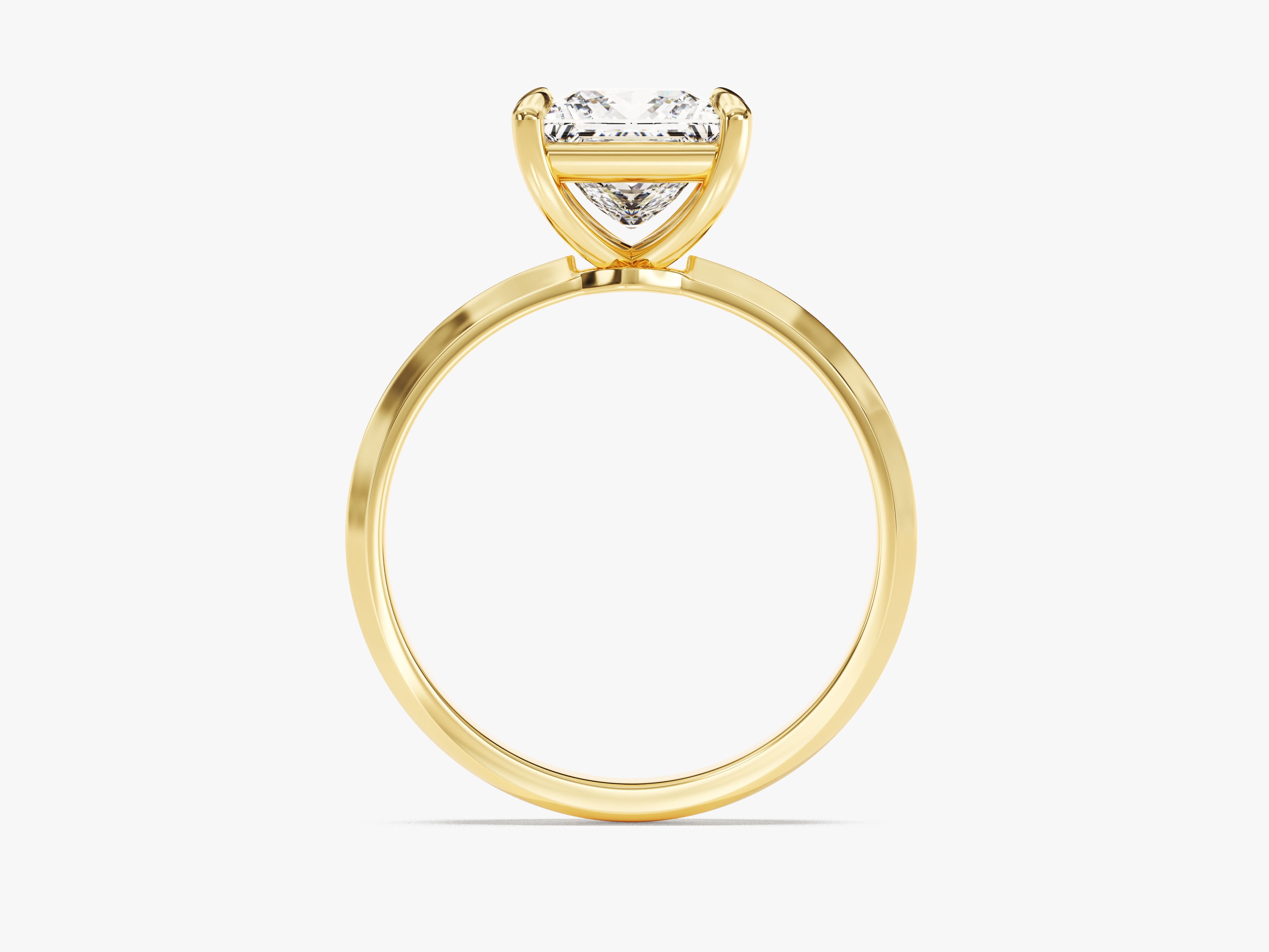 Gold ring with a radiant diamond engagement ring setting