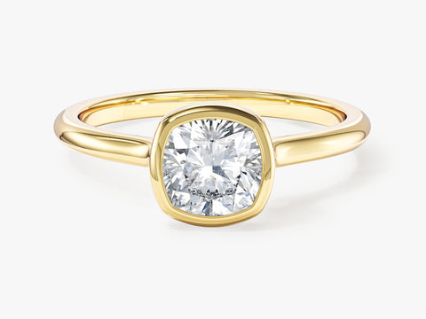 Bezel Cushion Moissanite Engagement Ring (1.00 CT)