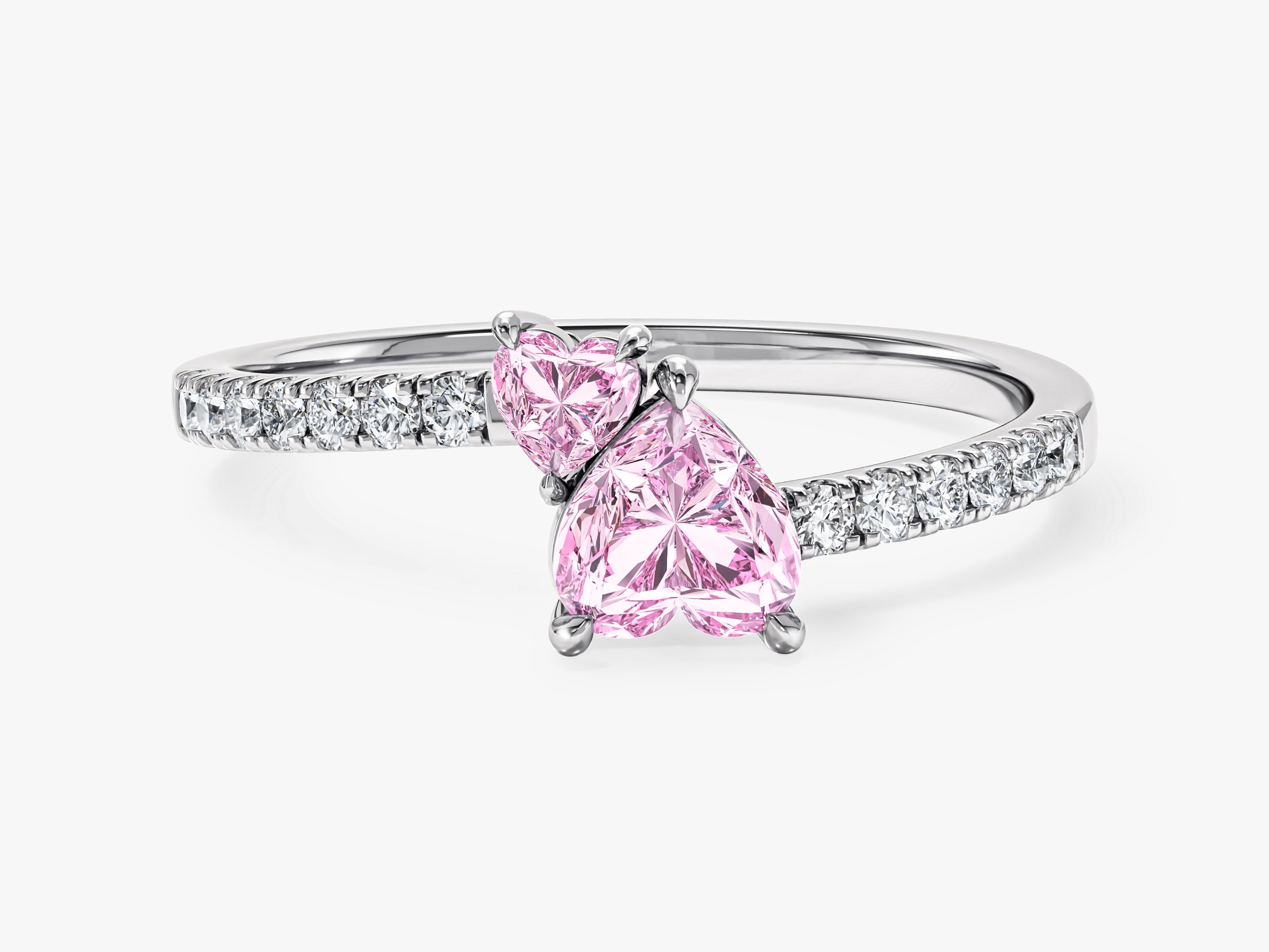 Pink Doppelherz Versprechensring mit Seitensteinen