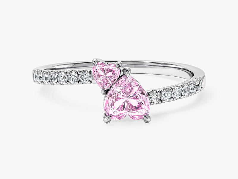 Pink Doppelherz Versprechensring mit Seitensteinen