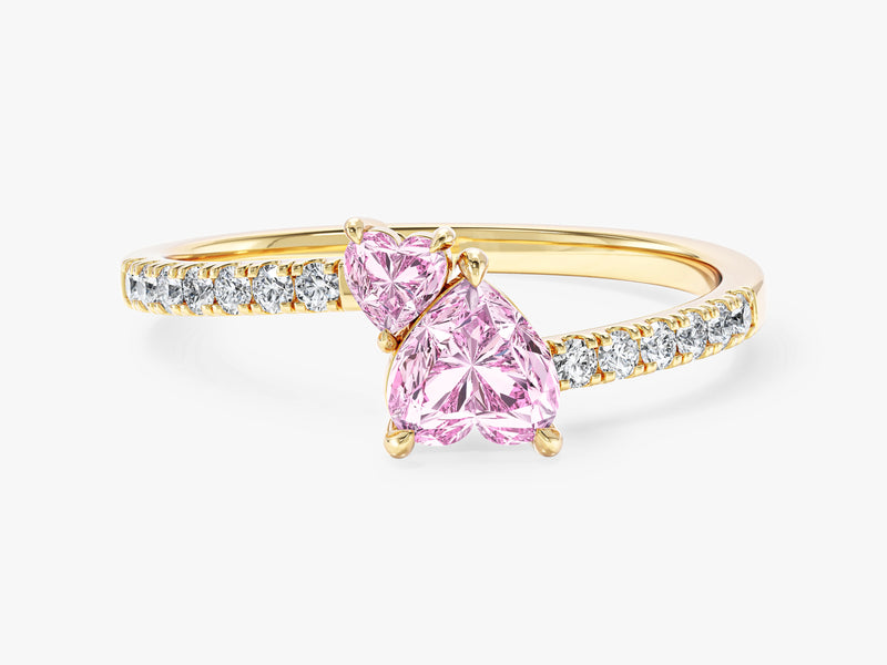 Pink Double Heart Promise Ring with Sidestones